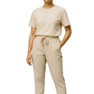 Pantalon Rayé Beige