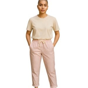 Pantalon Rayé Rose